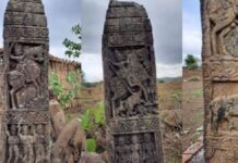 ૭૦૦ વર્ષ જુના ૩ શિલા સ્તંભો નર્મદા જિલ્લામાં ડેડીયાપાડાનાં કનબુડી ગામમાંથી મળ્યા.