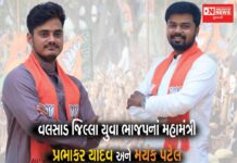 વલસાડ જિલ્લા યુવા ભાજપનાં મહામંત્રી તરીકે મયંક પટેલ અને પ્રભાકર યાદવની પસંદગી !