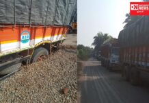 ખેરગામ-ચીખલી રોડ પર ટ્રક ફસાતાં ટ્રાફિક જામ; લોકો અટવાયા