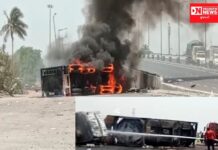 ચીખલીમાં કેમિકલ ભરેલું ટેન્કર પલટી મારતા આગ હી આગ: જુઓ વિડીયો