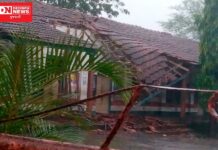 ચીખલીના સિયાદા પ્રધાનપાડા ગામની વરસાદી ઝાપટાંમાં પ્રા.શાળાના આગળના ઓટલા પરની છત તૂટી..