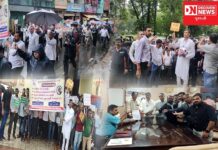 ધોધમાર વરસાદમાં નર્મદા અને ભરુચ જિલ્લા આશ્રમ શાળા કર્મચારી સંઘના કર્મચારીઓની હક અને અધિકારની મહારેલી..