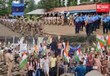 વઘઇના ગીરાધોધ પર પોલીસ વિભાગ દ્વારા મારી માટી મારો દેશ અંતર્ગત તિરંગા યાત્રા..