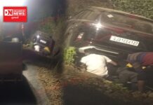 ચીખલીના અગાસીમાં અકસ્માત.. ફોર વ્હીકલ રોડથી નીચે ગટરમાં ઉતરી.. જુઓ વિડીયો