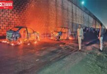 ચીખલીના આલીપોર હાઇવે ઓવરબ્રિજના સર્વિસ રોડ પર બે કાર ભડકે બળી..