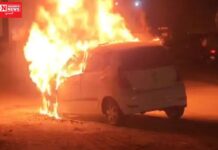 ભરૂચમાં સુરતી હાંડી હોટલ પાસે કારમાં આગ લાગતા અફરાતફરી.. કાર બળીને ખાખ..