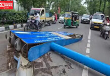 સુરતમાં પાલિકાનું સૂચના દર્શક લોખંડનું બોર્ડ ધરાશાયી.. સદનસીબે કોઈને ઈજા નહીં..