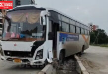 ભરૂચના તાવરા બસ સ્ટેન્ડ નજીક એક ખાનગી કંપનીની બસ ડિવાઇડર પર ચડી ગઈ.. મોટી દુર્ઘટના ટળી..