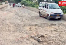 નેત્રંગથી સાગબારા ને જોડતા નેશનલ હાઈવે 753 બી ઉપર આવેલ ધામણખાડીના પુલ પર ખાડાઓ પુરવાના બદલે મોટા પથ્થરો નાખી દેવામાં આવ્યાં