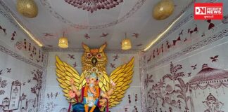 વાંસદાના પાટાફળીયા સ્થિત ‘એકદંત ગણેશ મંડળ’ દ્વારા ‘ગણેશ મંડપ’ ની વારલી પેઇન્ટિંગ અને ચિત્રોથી કરાઈ સજાવટ